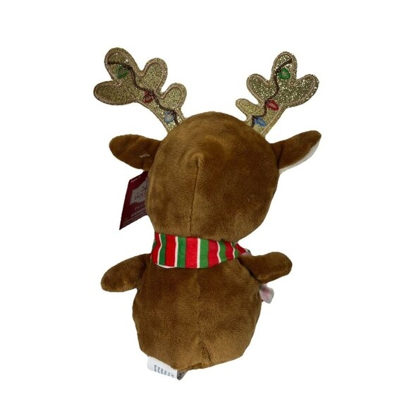Holiday Time 8" Reindeer Christmas Plush With Scarf & Glittery Antlers Brown - Picture 6 of 8